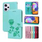 For Xiaomi Redmi Note 12 4G Global Rose Embossed Flip PU Leather Phone Case(Green) - 1