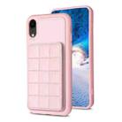 For iPhone XR Grid Card Slot Holder Phone Case(Pink) - 1