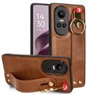 For OPPO Reno10 /10 Pro 5G Global Wristband Leather Back Phone Case(Brown) - 1