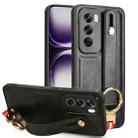 For OPPO Reno12 5G Global Wristband Leather Back Phone Case(Black) - 1