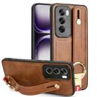 For OPPO Reno12 5G Global Wristband Leather Back Phone Case(Brown) - 1