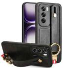 For OPPO Reno12 Pro 5G Global Wristband Leather Back Phone Case(Black) - 1