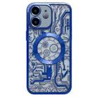 For iPhone 11 Electroplated Circuit Board Pattern MagSafe Phone Case(Dark Blue) - 1