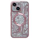 For iPhone 14 Electroplated Circuit Board Pattern MagSafe Phone Case(Pink) - 1