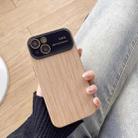 For iPhone 14 Wood Grain TPU Phone Case with Lens Film(Khaki) - 1