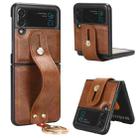 For Samsung Galaxy Z Flip3 5G Wristband Leather Back Phone Case(Brown) - 1