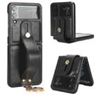 For Samsung Galaxy Z Flip4 Wristband Leather Back Phone Case(Black) - 1