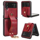 For Samsung Galaxy Z Flip4 Wristband Leather Back Phone Case(Red) - 1