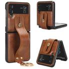 For Samsung Galaxy Z Flip4 Wristband Leather Back Phone Case(Brown) - 1