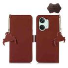 For OnePlus Nord 3 / Ace 2V Genuine Leather Magnetic RFID Leather Phone Case(Coffee) - 1