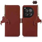 For OnePlus 12 Genuine Leather Magnetic RFID Leather Phone Case(Coffee) - 1