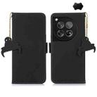 For OnePlus 12 Genuine Leather Magnetic RFID Leather Phone Case(Black) - 1