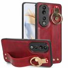 For Honor 90 Wristband Leather Back Phone Case(Red) - 1