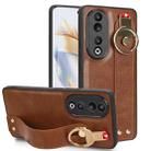 For Honor 90 Wristband Leather Back Phone Case(Brown) - 1