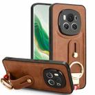 For Honor Magic6 Wristband Leather Back Phone Case(Brown) - 1