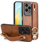 For Honor 200 Lite Global Wristband Leather Back Phone Case(Brown) - 1