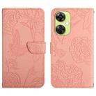 For OnePlus Nord CE 3 Lite Skin Feel Butterfly Peony Embossed Leather Phone Case(Pink) - 1