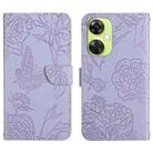 For OnePlus Nord CE 3 Lite Skin Feel Butterfly Peony Embossed Leather Phone Case(Purple) - 1