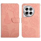 For OnePlus 12 5G Global Skin Feel Butterfly Peony Embossed Leather Phone Case(Pink) - 1