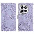 For OnePlus 12R 5G Global Skin Feel Butterfly Peony Embossed Leather Phone Case(Purple) - 1