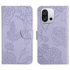 For OnePlus 13T Skin Feel Butterfly Peony Embossed Leather Phone Case(Purple) - 1