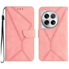 For OnePlus 12R 5G Global Stitching Embossed Leather Phone Case(Pink) - 1