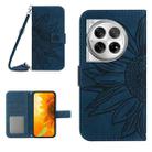 For OnePlus 12 5G Global Skin Feel Sun Flower Embossed Leather Phone Case with Lanyard(Inky Blue) - 1