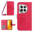 For OnePlus 12 5G Global Skin Feel Sun Flower Embossed Leather Phone Case with Lanyard(Rose Red) - 1