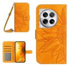 For OnePlus 12 5G Global Skin Feel Sun Flower Embossed Leather Phone Case with Lanyard(Yellow) - 1