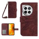 For OnePlus 12 5G Global Skin Feel Sun Flower Embossed Leather Phone Case with Lanyard(Wine Red) - 1