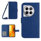 For OnePlus 12 5G Global Skin Feel Sun Flower Embossed Leather Phone Case with Lanyard(Dark Blue) - 1