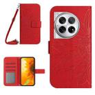 For OnePlus 12 5G Global Skin Feel Sun Flower Embossed Leather Phone Case with Lanyard(Red) - 1