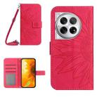 For OnePlus 12R 5G Global Skin Feel Sun Flower Embossed Leather Phone Case with Lanyard(Rose Red) - 1