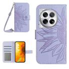 For OnePlus 12R 5G Global Skin Feel Sun Flower Embossed Leather Phone Case with Lanyard(Purple) - 1