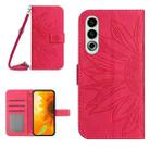 For OnePlus Nord CE4 Skin Feel Sun Flower Embossed Leather Phone Case with Lanyard(Rose Red) - 1