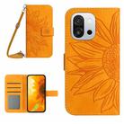 For OnePlus 13T Skin Feel Sun Flower Embossed Leather Phone Case with Lanyard(Yellow) - 1