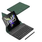For Samsung Galaxy Z Fold5 GKK Magnetic Folding Bluetooth Keyboard Leather Case with Pen(Green) - 1