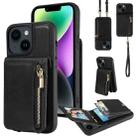 For iPhone 14 Crossbody Lanyard Zipper Wallet Leather Phone Case(Black) - 1