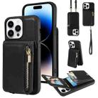 For iPhone 14 Pro Max Crossbody Lanyard Zipper Wallet Leather Phone Case(Black) - 1