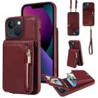 For iPhone 13 Crossbody Lanyard Zipper Wallet Leather Phone Case(Wine Red) - 1