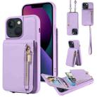 For iPhone 13 Crossbody Lanyard Zipper Wallet Leather Phone Case(Purple) - 1