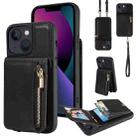 For iPhone 13 Crossbody Lanyard Zipper Wallet Leather Phone Case(Black) - 1