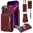 For iPhone 13 Pro Crossbody Lanyard Zipper Wallet Leather Phone Case(Wine Red) - 1