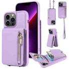 For iPhone 13 Pro Crossbody Lanyard Zipper Wallet Leather Phone Case(Purple) - 1