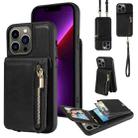 For iPhone 13 Pro Crossbody Lanyard Zipper Wallet Leather Phone Case(Black) - 1