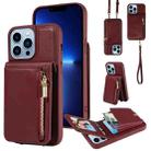 For iPhone 13 Pro Max Crossbody Lanyard Zipper Wallet Leather Phone Case(Wine Red) - 1