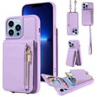 For iPhone 13 Pro Max Crossbody Lanyard Zipper Wallet Leather Phone Case(Purple) - 1