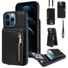 For iPhone 12 Pro Max Crossbody Lanyard Zipper Wallet Leather Phone Case(Black) - 1