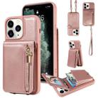 For iPhone 11 Pro Crossbody Lanyard Zipper Wallet Leather Phone Case(Rose Gold) - 1