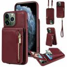 For iPhone 11 Pro Max Crossbody Lanyard Zipper Wallet Leather Phone Case(Wine Red) - 1